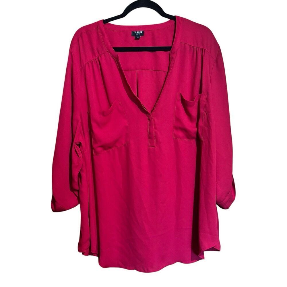 Torrid Harper Tunic Top Womens 3X Red Popover Pocket Blouse